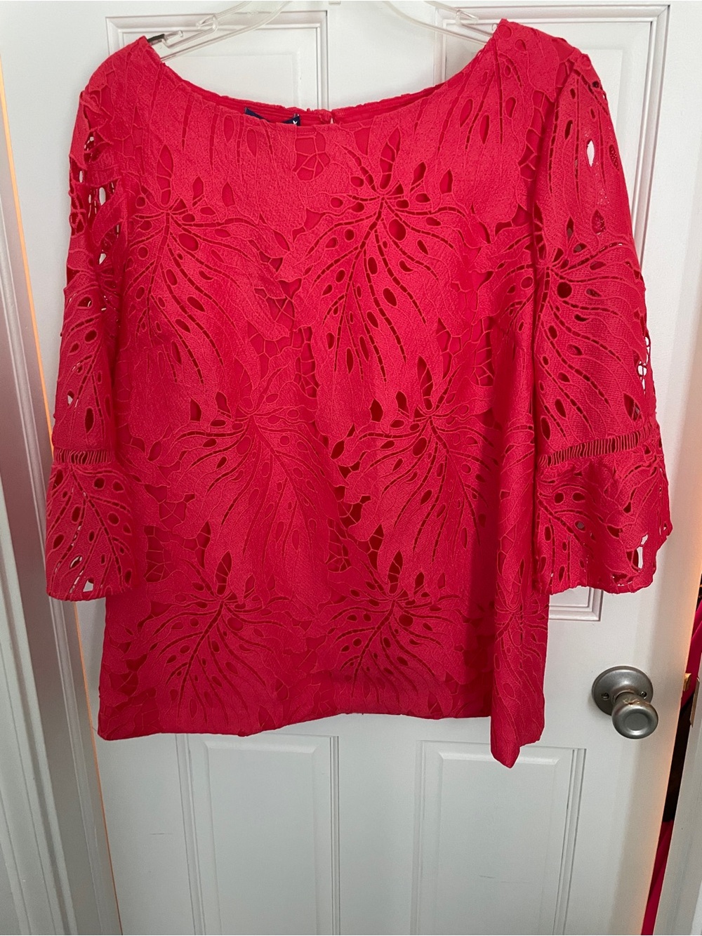 Talbots Red Lace Floral Cutout Tunic